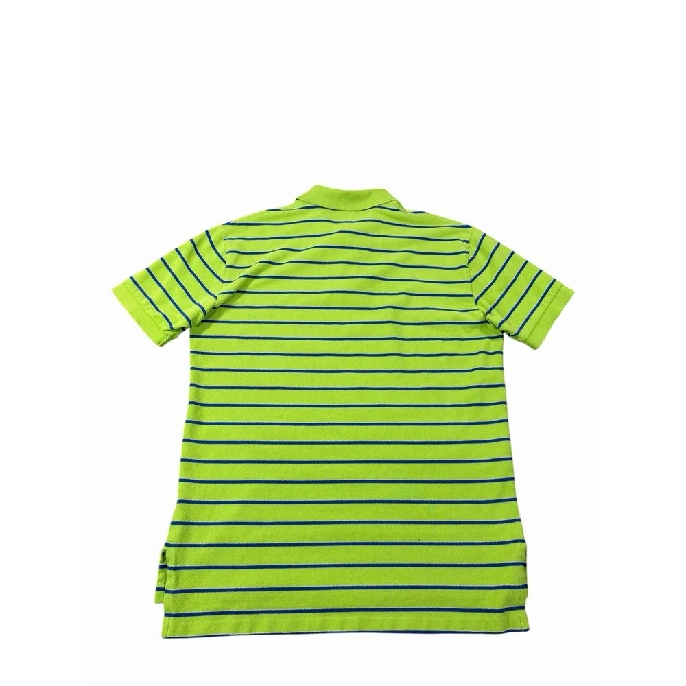 Polo Ralph Lauren Mens M Green Blue Striped Polo Shirt Orange Pony Cotton